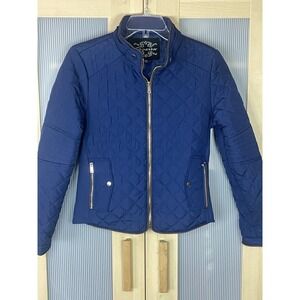 Shinestar Quilted Barn Jacket Sz S Women's Blue Preppy Equestrian Casual